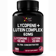 Lycopene + Lutein Supplement 60mg: 2-in-1 Ultra-Concentrated Health Supplements | Non-GMO & Gluten Free | 180 Veggie Caps | Made in USA