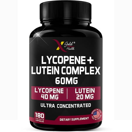 Lycopene + Lutein Supplement 60mg: 2-in-1 Ultra-Concentrated Health Supplements | Non-GMO & Gluten Free | 180 Veggie Caps | Made in USA