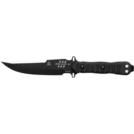 TOPS Knives Zero Dark 30 Fixed Blade Knife 6" Drop Point 1095 Black Traction Blade Linen Micarta Handle Black