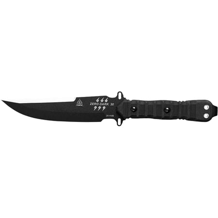 TOPS Knives Zero Dark 30 Fixed Blade Knife 6 Drop Point 1095 Black Traction Blade Linen Micarta Handle Black