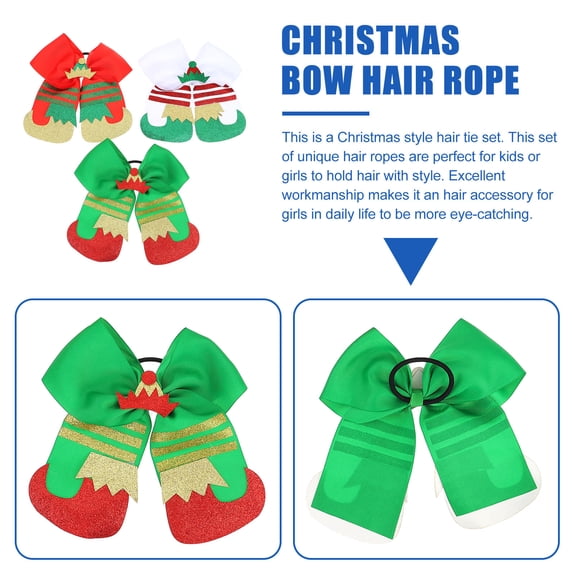 LEORX 3pcs Christmas Style Hair Ties Elastic Bowknot Scrunchies for Kids Everyday Use