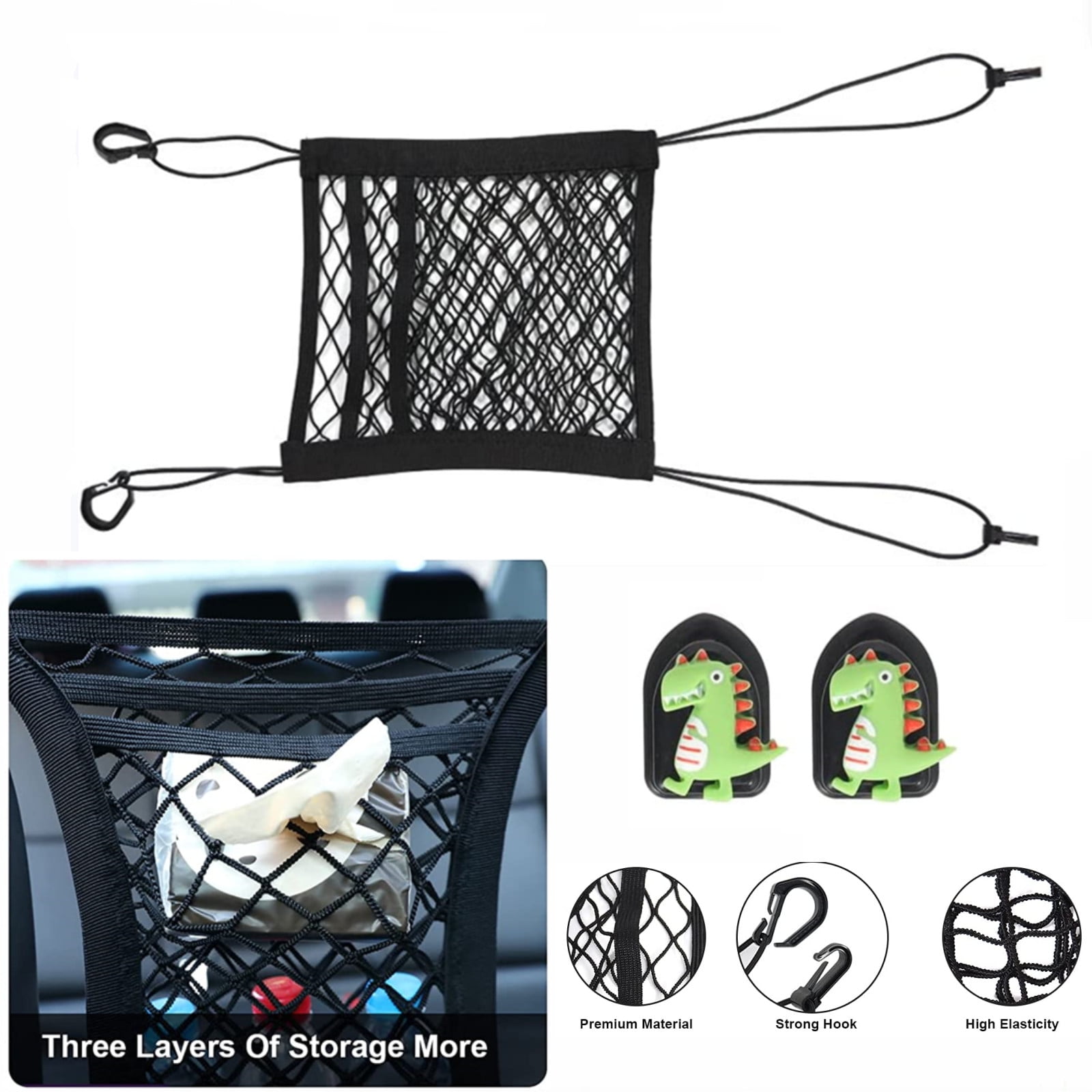 3Layer Car Mesh Organizer, Seat Back Net Bag with Car Dashboard Cute