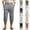 Gray, variant on longantii Men's Linen Cotton Capri Pants Casual Lightweight Loose Fit Elastic Waist Wide Leg Baggy Summer Beach Trousers Army Green S