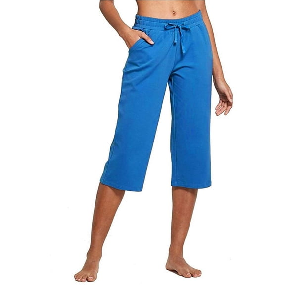 Wide Leg Casual Pants Women Solid Elastic Waist Capris