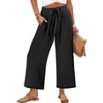thumbnail image 4 of Nhthy Women's Summer High Waist Tie Waist Long Pants, Solid Loose Fit Wide Leg Capri Trousers with Pockets Black S, 4 of 9