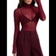 thumbnail image 1 of Top de Larga Ajustado de de Color Liso con Cuello Alto para Mujer, Camisa Transparente. Rojo Vino XL, 1 of 7
