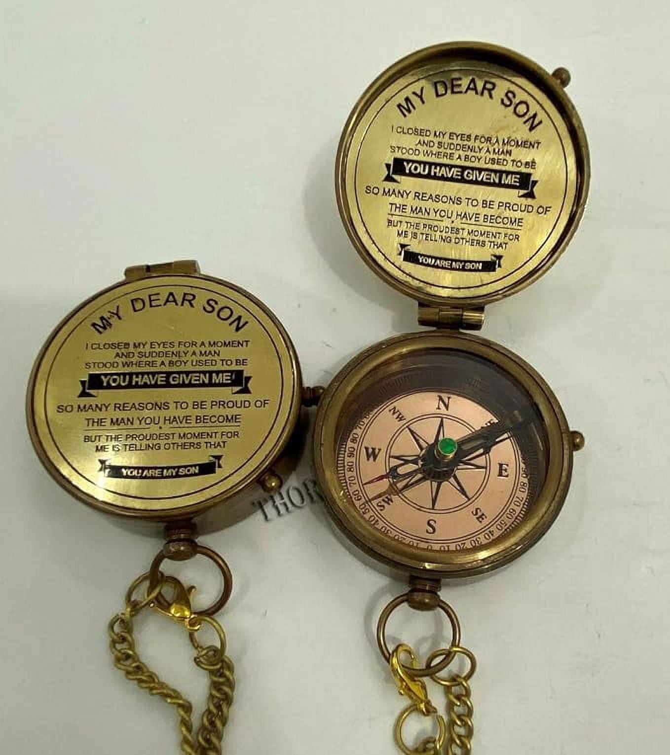 Engraved Compass My Dear Son Brass Compass Engraved Gifts for Men Antique for Men Romantic Gifts for Him/Her Keepsake Gifts for Son Compass Boating Compass Direction Pocket Compass Gift