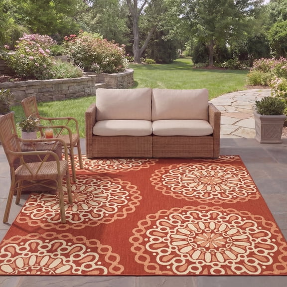 Safavieh Courtyard Summer Geometric Indoor/Outdoor Area Rug, Red/Beige, 8' x 10'