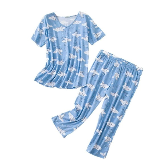 Women's Pajama Sets Short Sleeve Sleepwear Loungewear Summer Round Neck Suit Plus Size Womens Clothing