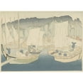 thumbnail image 3 of Hirafuku Hyakusui 18x14 Black Modern Framed Museum Art Print Titled - Boats in the Port of Shiogama (1917), 3 of 5