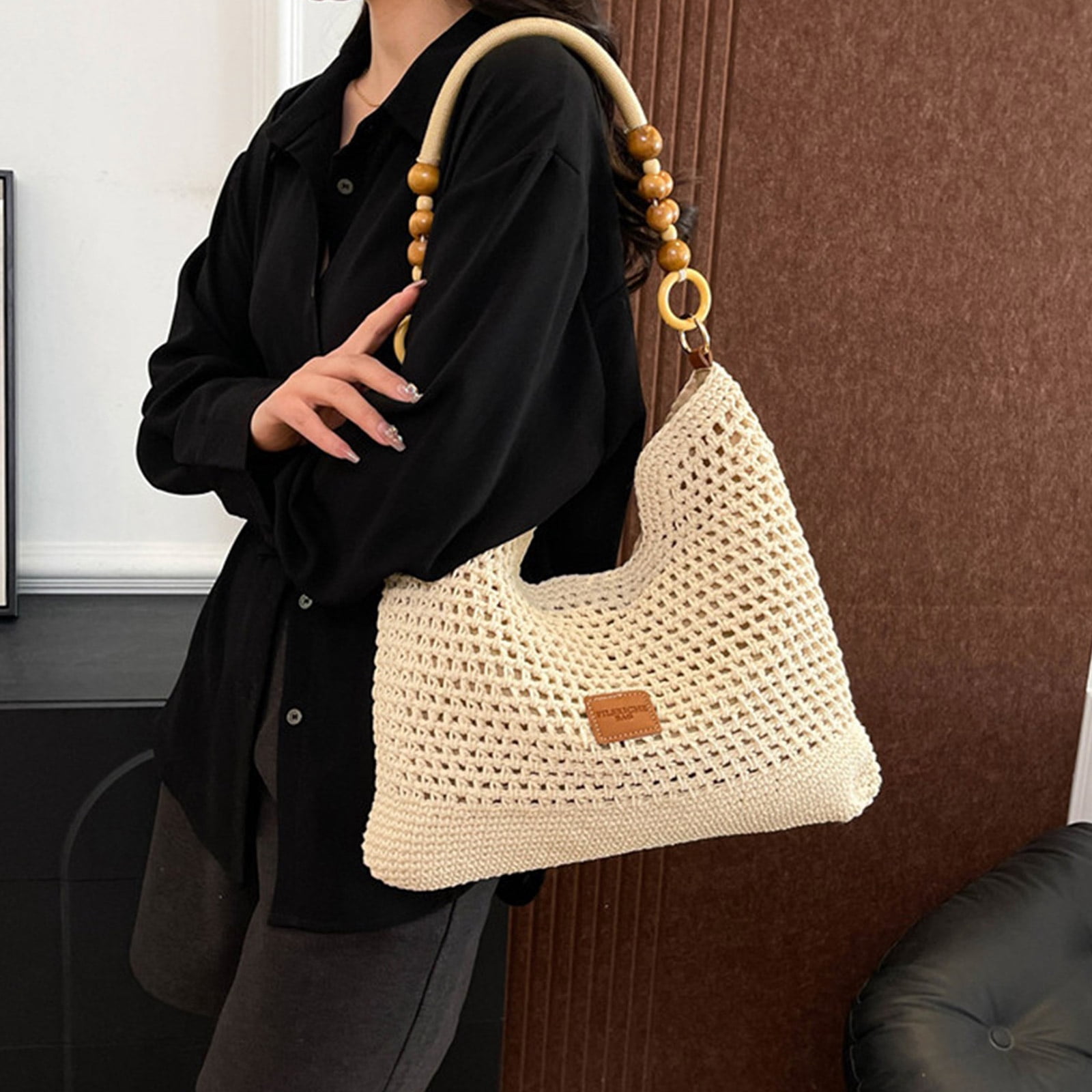 RUISINERY Women Shoulder Bag Crochet Beach Bag Armpit Bag Straw Handbag All-matching Crossbody Bag Shopping Dating Bag for Holiday
