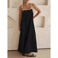 thumbnail image 3 of Komoo Women Summer Casual Linen Dress Spaghetti Strap Contrast Color Flowy Long Dress with Pockets, 3 of 5