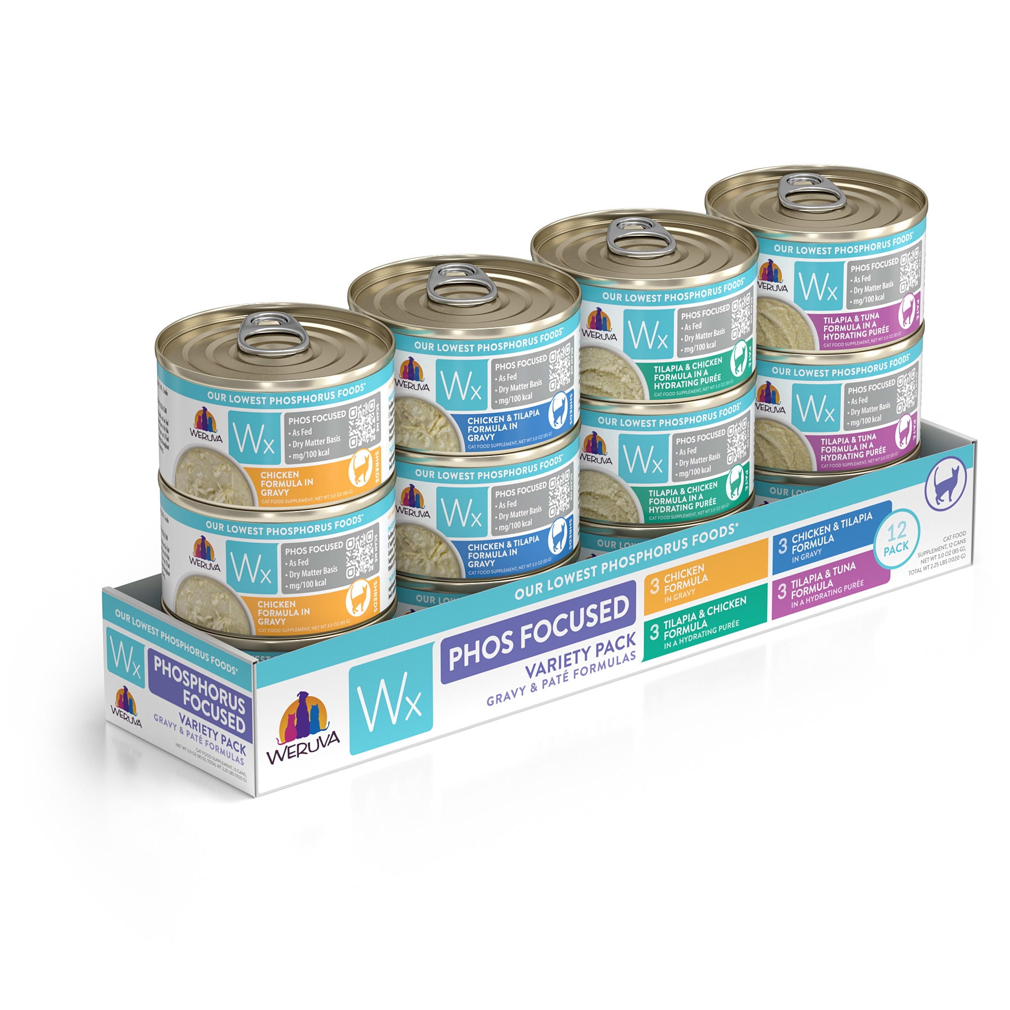 Weruva Wx Phos Focused Foods Gravy & Pate Formulas Variety Pack Wet Cat Food, 3 oz., Count of 12