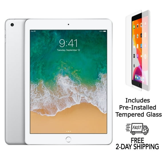 iPad Apple Remis à Neuf 5e Gén. A1822 (Wi‐Fi) 32 Go Argent (Grade A+) avec Verre Trempé Préinstallé