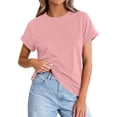 thumbnail image 3 of Lumtrix Womens Crew Neck Rolled Short Sleeve T Shirts Summer Cute Casual Oversized Tee Spring Solid Tops Pink S, 3 of 6