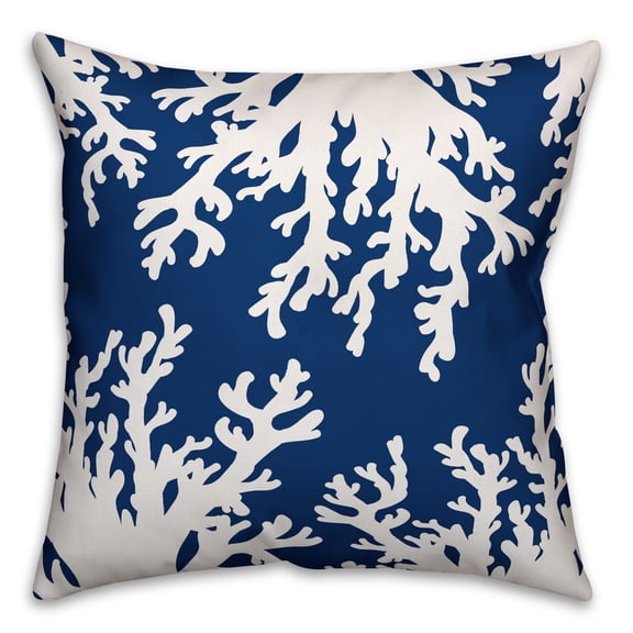 Creative Products White Coral on Cobalt Blue 18x18 Spun Poly Pillow