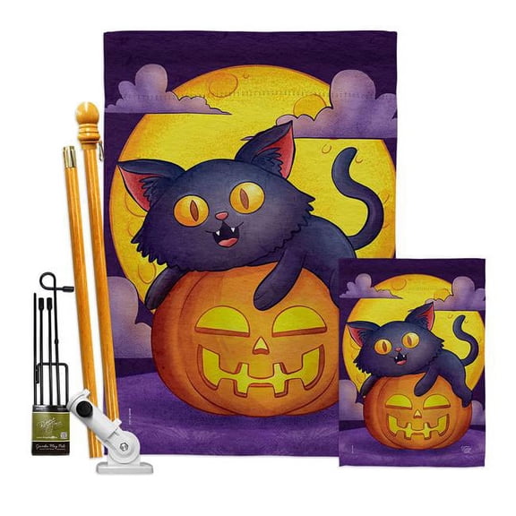 Ornament Collection FK190170-BO Halloween Kitty Falltime 28 x 40 in. Double-Sided Decorative Vertical House Flags Kit for Decoration Banner Garden Yard Gift