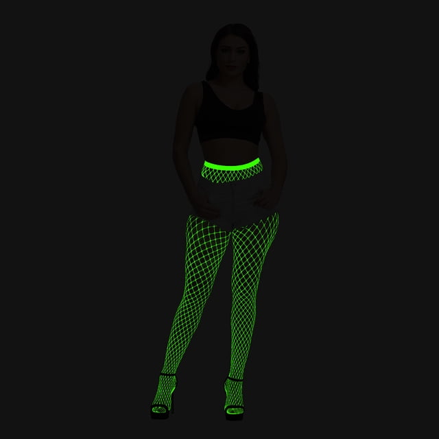 Pink Temptation Luminous Sexy Lingerie Fishnet Stockings Glowing Shiny plus Size Advanced Top Open Crotch Free off One-Piece Uniform Fluorescent