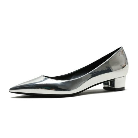 

YCNYCHCHY Luxury Designer Woman 3CM Med High Heels Women Sexy Ladies Pumps Square Heel Big Size Patent Leather Pointed Toe Shoes