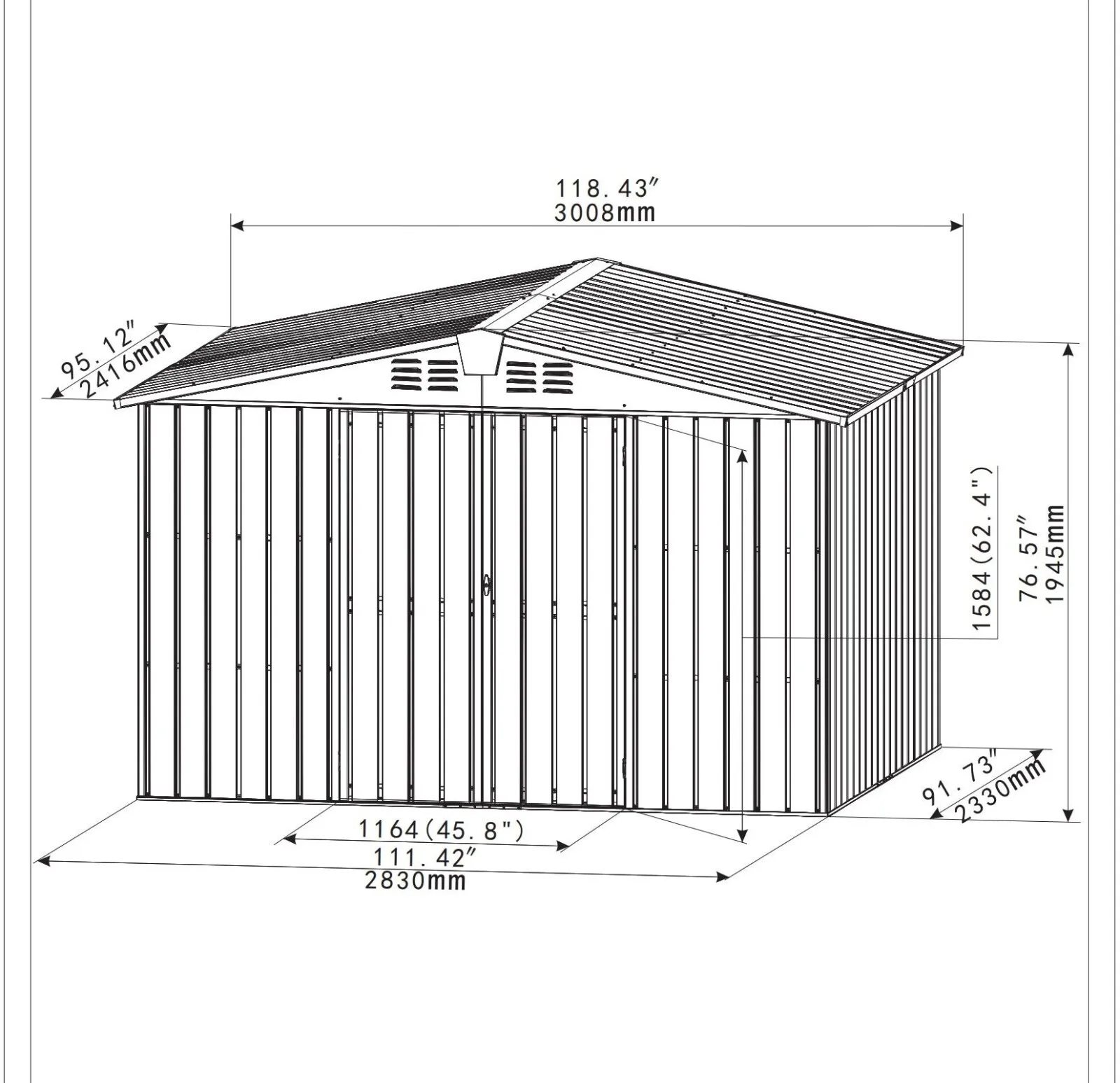 Domi Outdoor 10x 8FT Storage Shed with Lockable Door , Metal Garden Shed for Backyard, Patio, Lawn for Bike, Trash Can, Tools, Lawn Mowers, Pool Toys(Brown)
