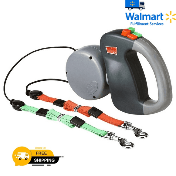 HENU Double Retractable Dog Leash – 360° Tangle-Free Dual Dog Leash for Walking 2 Dogs up to 50lbs Each, 3M Long Nylon Cords, Durable ABS Shell