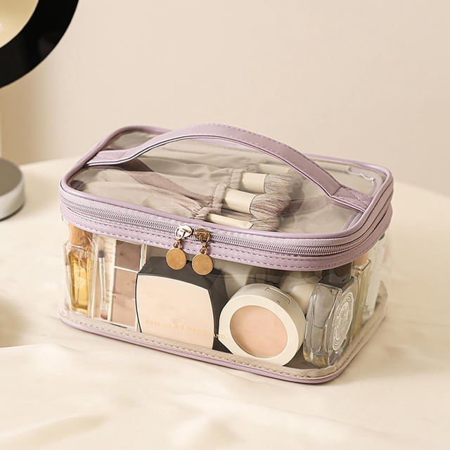 Fiudx Bolsa de Cosméticos Transparente de Gran Capacidad para Guardar Cosméticos, Lápiz Labial, Color Puro, Bolsa de Aseo Portátil Avanzada