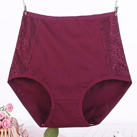 SDNall Cotton Lace Underwear for Women solid Lace Plus Size Underwear High Waist Leak Proof Cotton Crotch Shorts Underwear Panties  SizesXL-6XL