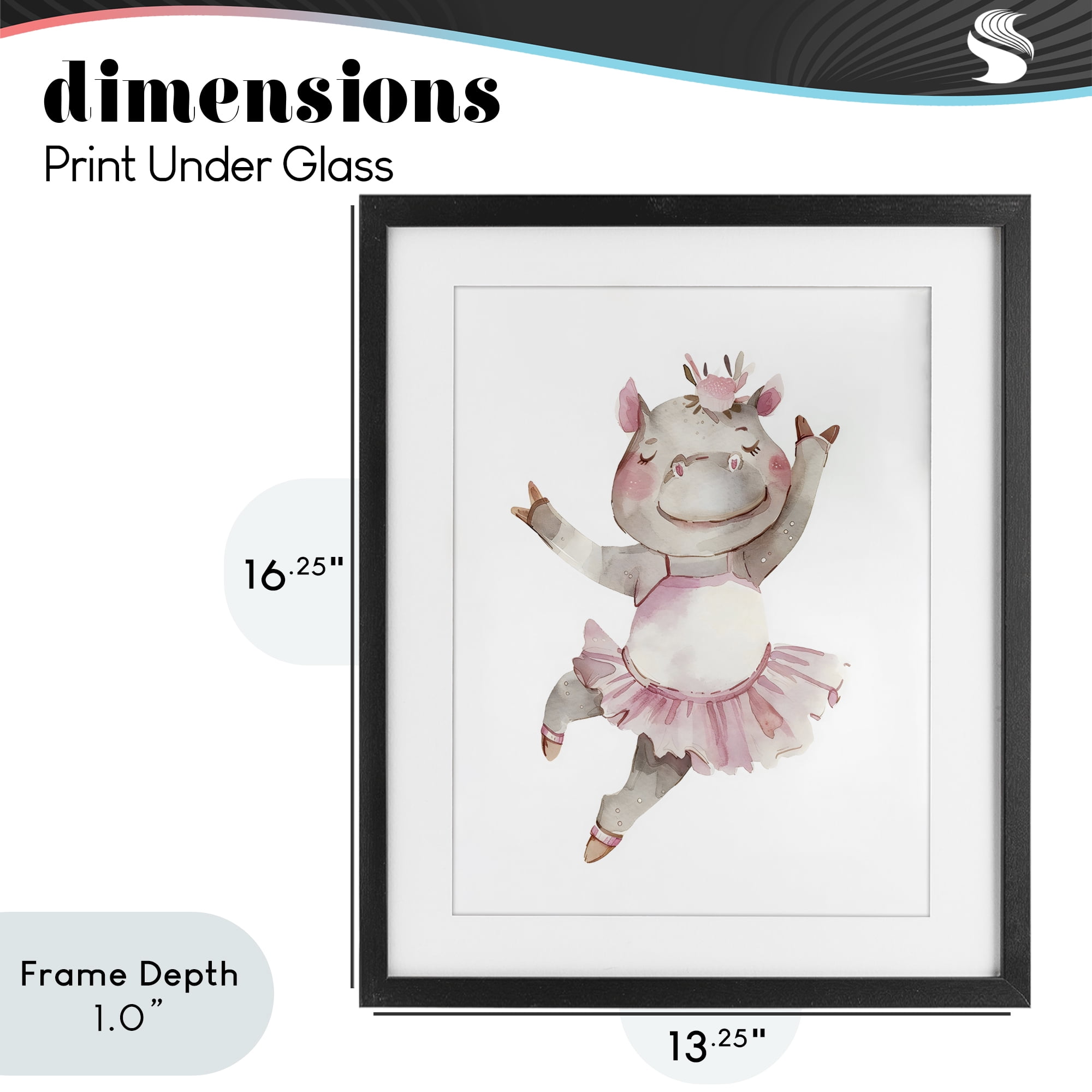 Stupell Industries Ballerina Hippo in Tutu Black Framed Print Under Glass, design by LSR Design Studio