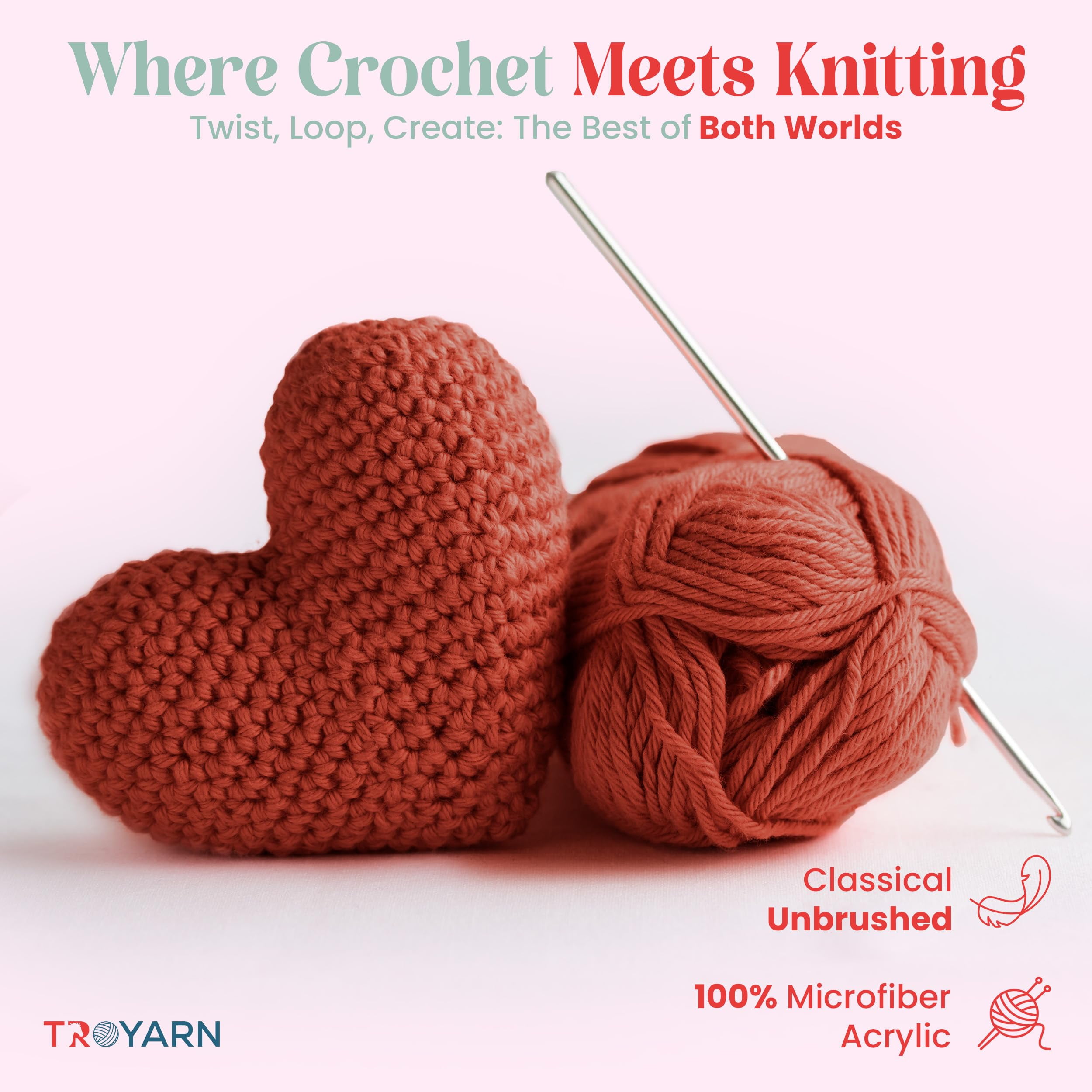 TROYARN Summer (4- Skeins Pack) Silk Effect Hand Knitting Yarn Crochet Art Lace Craft 100% Microfiber Acrylic 4x100 gr (4x383 yds) (105036 - Terra)