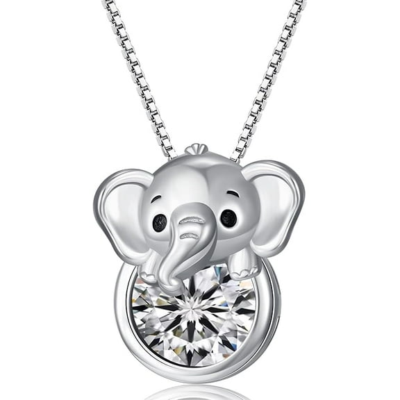 DVEATR Elephant Necklace with Birthstone Elephant Pendant Necklace Sterling Silver Gift for Women