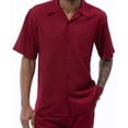 thumbnail image 2 of Montique Burgundy Walking Suit Solid Color Short Sleeve Shirt Men's Leisure Suit 696, 2 of 3
