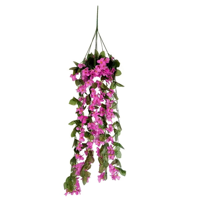 Artificial Violet Flower Wall Wisteria Basket Hanging Garland Flowers Fake Silk Orchid, 2 Bunches Decorative Artificial Flowers Purple