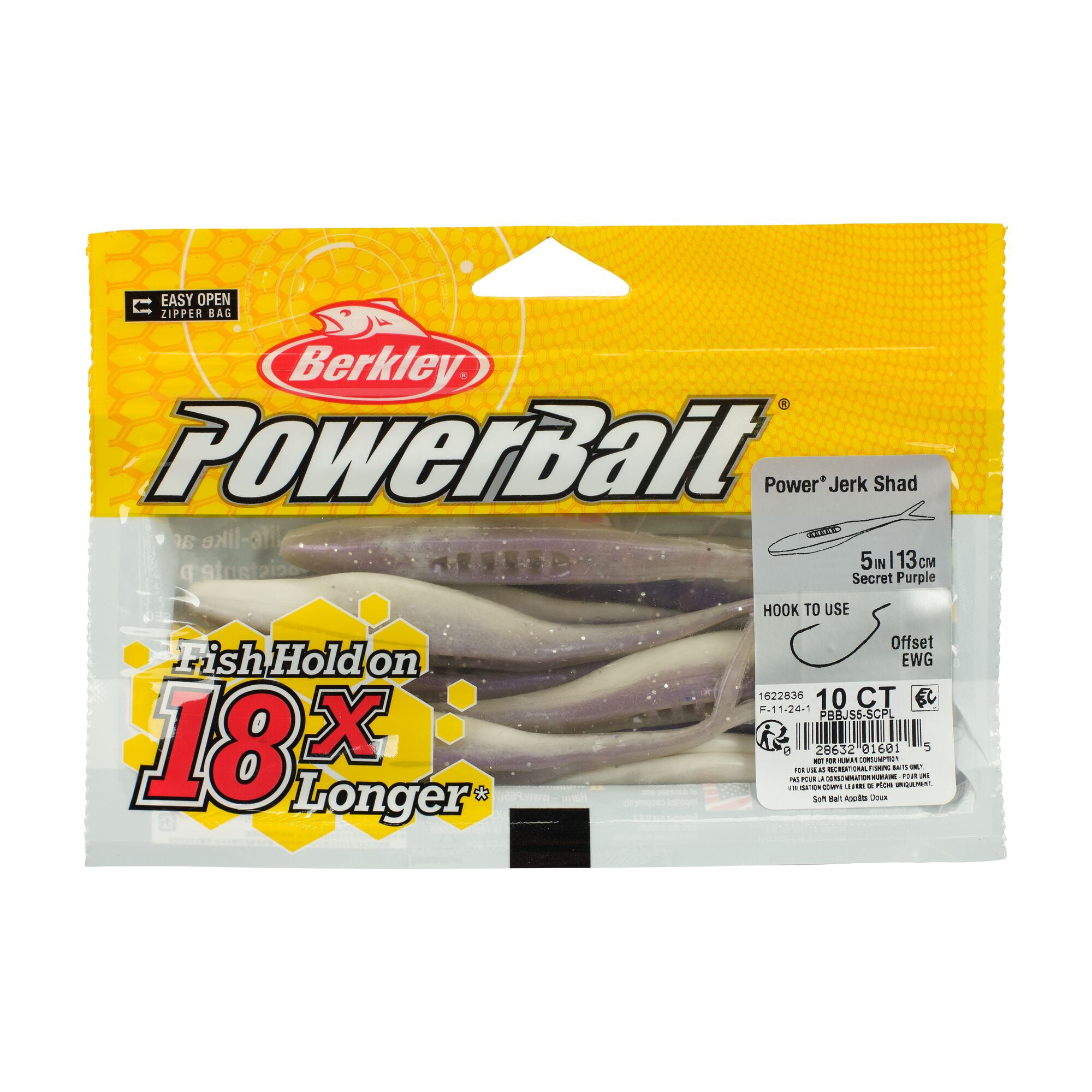 Berkley PowerBait® Power® Jerk Shad, 5 in, Minnows, Secret Purple (10 Count)