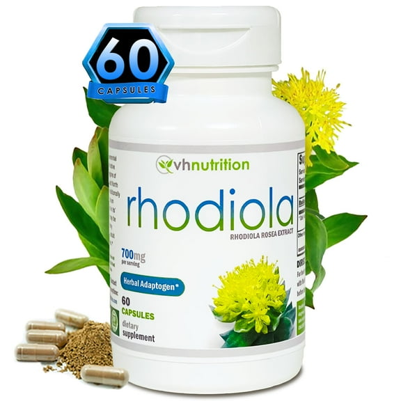 VH Nutrition Rhodiola Rosea Supplement 700mg - 3% Salidrosides Standardized for Brain, Stress & Mood Support - 60 Capsules