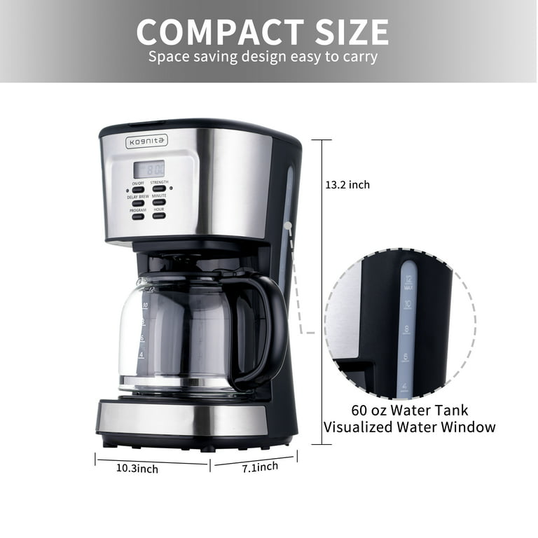 kognita 12 Cup Thermal Coffee Maker, Programmable Small Coffee Maker with  Glass Carafe and Filter, Dirp Coffee Maker Coffee Pot Machine, Keep Warm