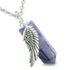Angel Wing Archangel Raphael Magic Wand Crystal Point Purple Quartz Pendant 18 Inch Necklace
