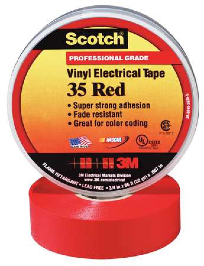 35-RED-1/2 Scotch Vinyl Electrical Color Coding Tape Red 1/2 in x 20 ft 3M 