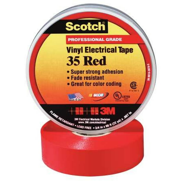 3M 35RED1/2X20FT Electrical Tape, 7 mil, 1/2"x20 ft, Red, PK100