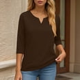 thumbnail image 6 of KPOPLK Womens 3/4 Length Sleeve Blouses Business Tops Dressy Casual V Neck Cute Hollow Out T-Shirts(XXXL,b159-Coffee), 6 of 7