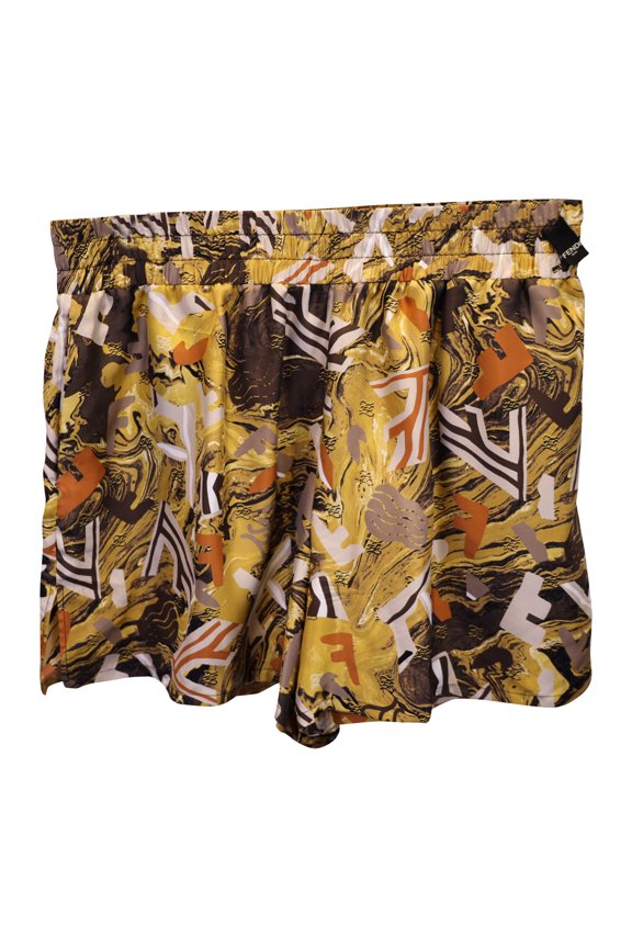 Pre-Owned Fendi Printed Shorts in Yellow Silk