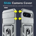 thumbnail image 3 of KOMI Case Compatible with Google Pixel 9 Pro XL Built in Slide Camera Lens Cover+Screen Protector+Finger Ring Holder Kickstand,Heavy Duty Shockproof Full Body Protective Phone Cover, Silver, 3 of 5