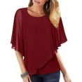 thumbnail image 2 of Tank Top for Women Loose Chiffon Short Sleeve Flowing Shawl Double Layer Tunic Blouse O Neck Solid Vest Basic Cami Shirts XL, 2 of 5