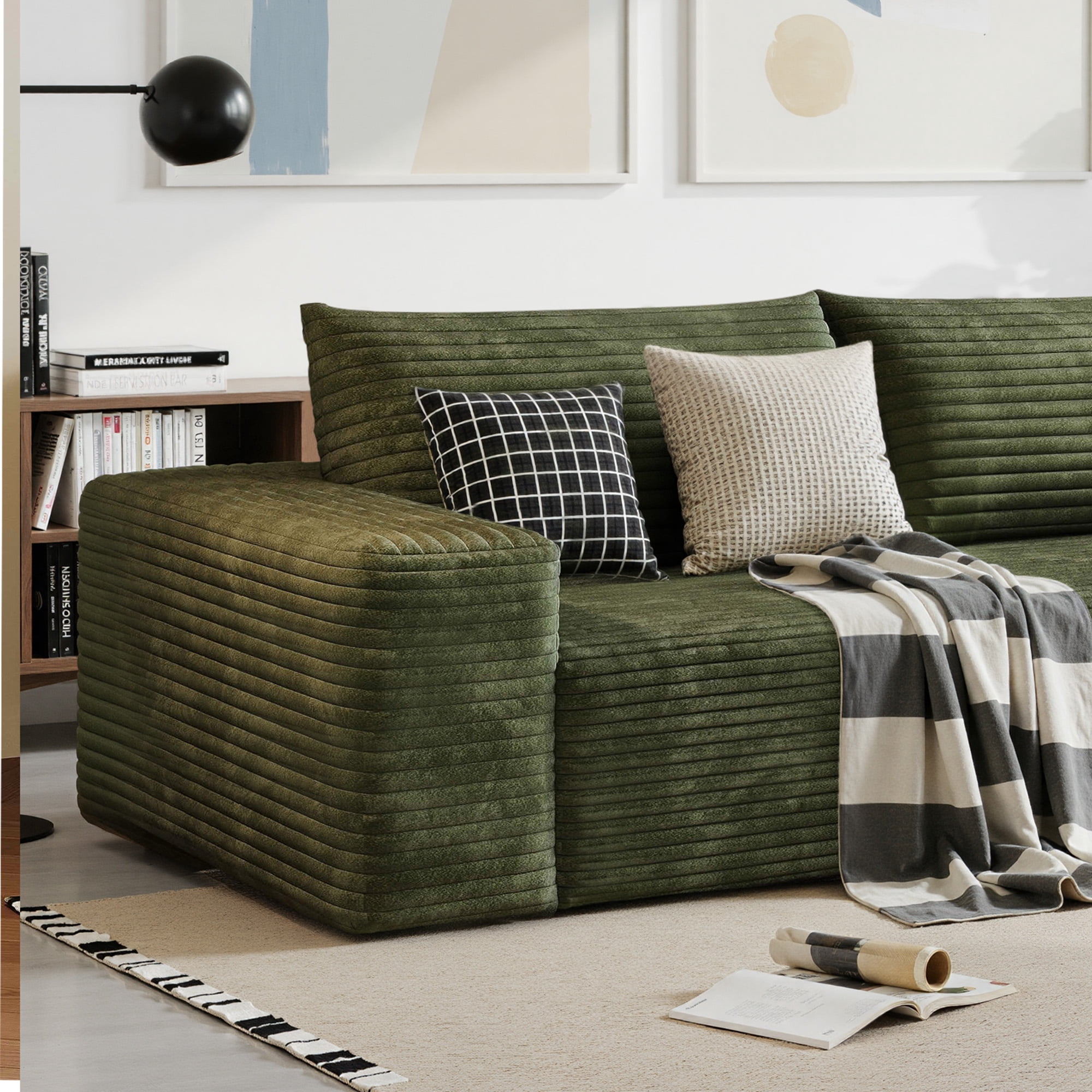 MAYEERTY 63" 2-Seater Sofa Green Corduroy Deep Seat No Assembly Living Room/Bedroom/Conference Room