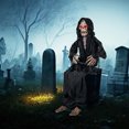 thumbnail image 4 of Gymax Halloween Animatronics Animatronic Sitting Skeleton Halloween Animated Moving Reaper, 4 of 10