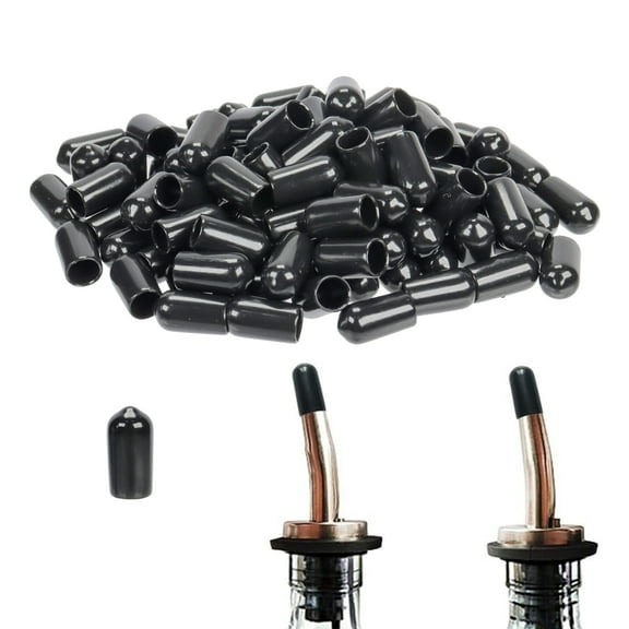 200Pcs liquor spout covers,Pourers Spouts Covers Dust Rubber Caps for Olive Oil Liquor Bottles (Black)