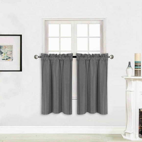 Better Home Style 100% Blackout 2 Tiers Window Treatment Curtain Insulated Drapes Short Panels For Kitchen Bathroom Basement Rv Camper Or Any Small Window M3036 (Charcoal 2 Panels 28""W X 36""L Each)