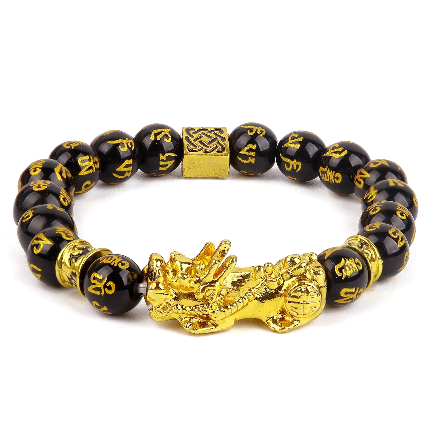 Fengshui Wealth Prosperity Black 10mm Bead Bracelet with Pi Xiu/Pi Yao Attract Wealth and Good Luck