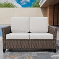 thumbnail image 3 of EAGLE PEAK Ocean Vista Patio Variated Brown All-weather PE Wicker Loveseat Sofa with Extended Armrest, Beige Cushions, 3 of 9
