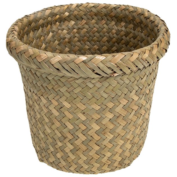 Cesto de basura de pasto marino, pequeño bote de basura tejido, contenedor de papel de basura, cesta redonda de paja para artículos diversos, para baños, cocina, hogar y oficina