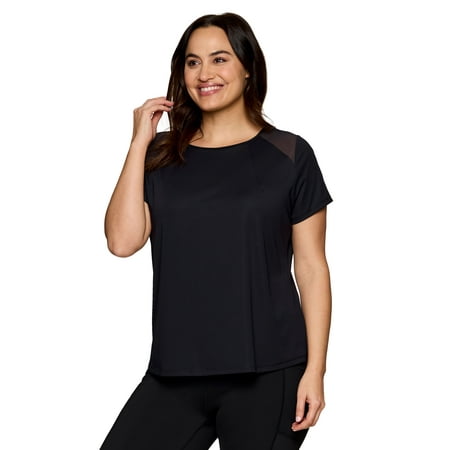 RBX Active Women's Plus Size Quick Dry Short Sleeve Workout Top with Mesh Panels